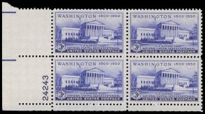 US Sc 991 MNH PLATE BLOCK - 1950 3¢ Washington Sesq. - FRESH!