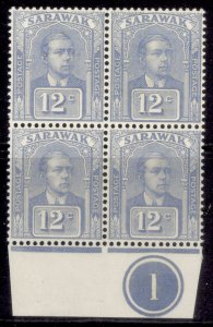 SARAWAK GV SG70a, 12c pale dull blue, NH MINT. Cat £72. BLOCK x 4 CONTROL