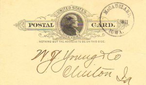 United States Iowa McCausland 1891 outlined maltese cross  Postal Card.