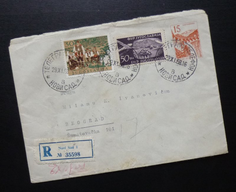 Yugoslavia 1958 Uprated Registered Postal Stationery Novi Sad to Beograd A11