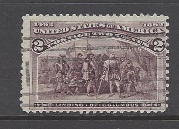 SC#231   2c Columbian Broken hat variety uf perf12  1893