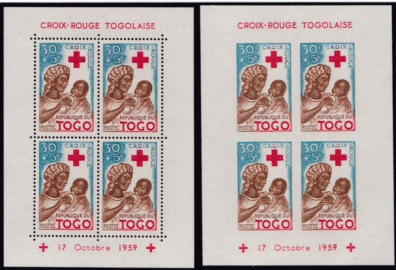 Togo French Colony 1959 Semi-Postals Perf+IMPERF. RED CROSS  Scott B12a-B14a