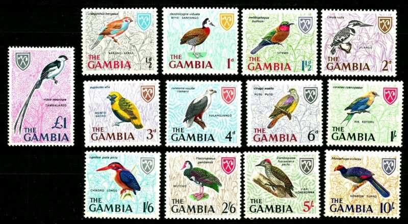 ES-1100 THE GAMBIA 1966 BIRDS COMPLETE SET SCOTT 215-227 MNH $11