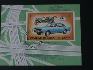 ​UMM AL QIWAIN-1971 -LOVELY FORD-CLASSIC ANTIQUE CAR -CTO IMPERF-S/S VF