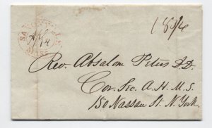 1837 Saxonville MA double oval red handstamp stampless cover [H.3586]