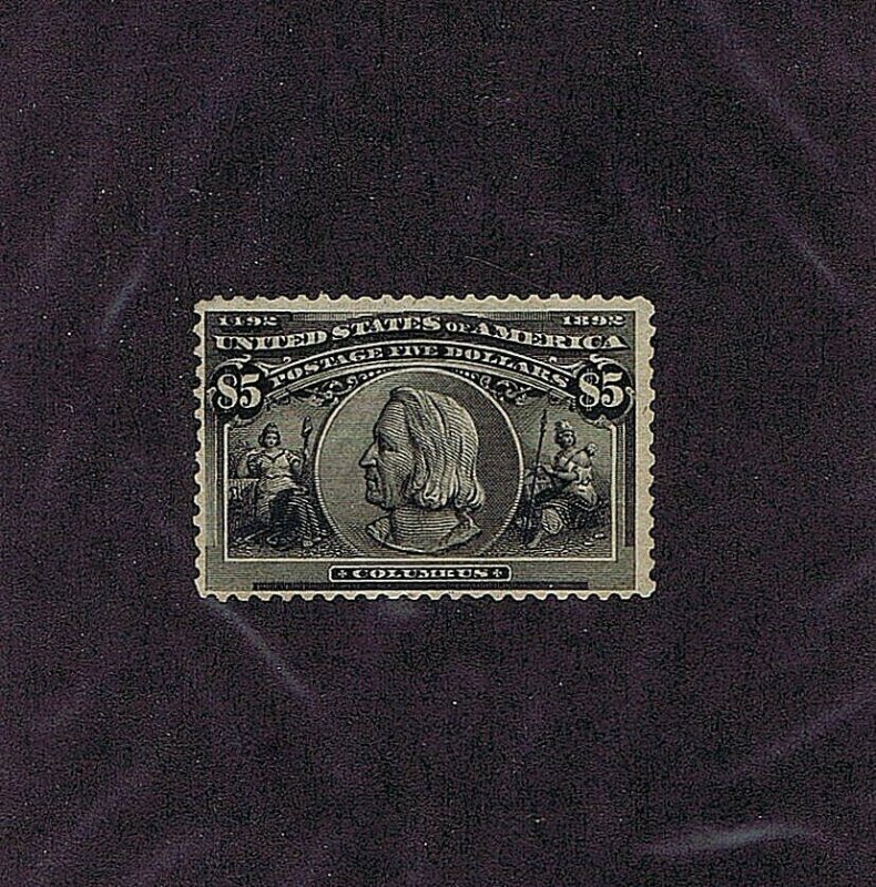 SC# 245 UNUSED ORIG GUM LIGHTLY HINGED $5 COLUMBUS 1893, FINE, HIGH CAT WHEN VF