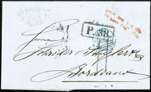 Latvia 1867 Folded letter from Riga to Bordeaux Railway Office
