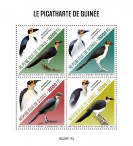 Guinea - 2021 White-necked Rockfowl Bird - 4 Stamp Sheet - GU210117a