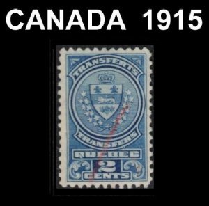 CANADA. QUEBEC 1915 REVENUE TAX STOCK TRANSFER 2c #QST10 VERY FINE USED