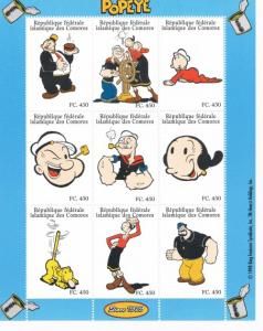 Comoro Islands 832L MNH Popeye Sheet of 9  (ML0288)