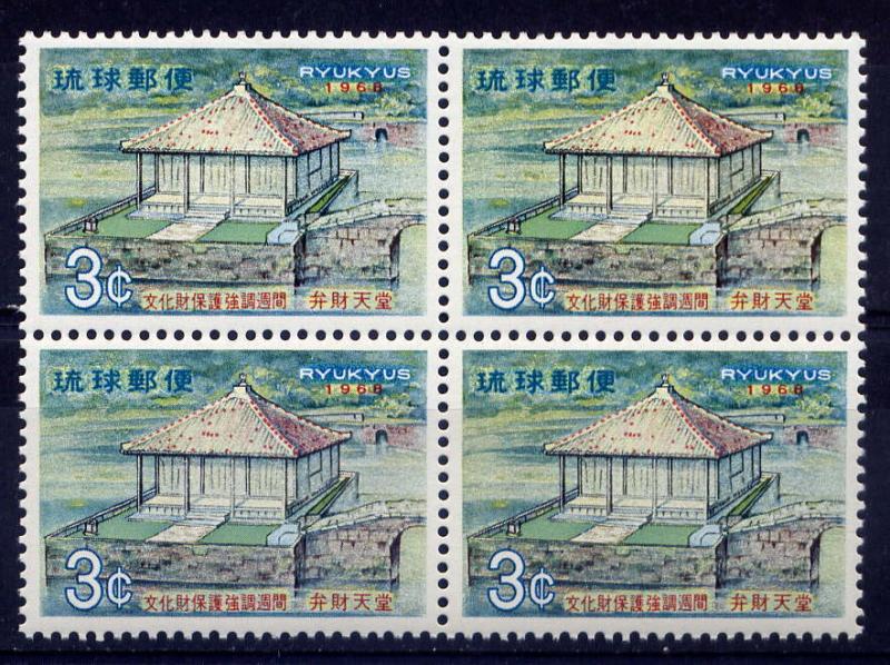 JAPAN Ryukyu Sc#178 Blk 4 1968 Saraswati Pavilion Restoration MNH