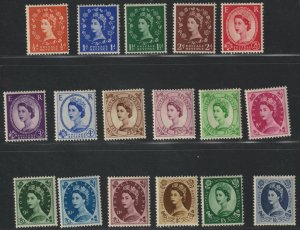 GREAT BRITAIN 1952 WILDINGS set of 17 TUDOR CROWNS mint