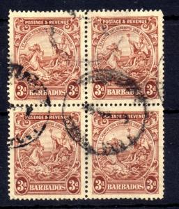 Barbados KGVI 3d fine used block of 4 SG252 WS11528