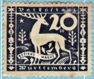 GERMANY, WURTTEMBERG #O55 MH 20pf 1920