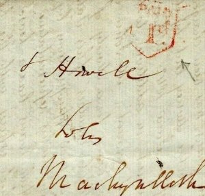 GB WALES Cover *PAID/1d* SHIELD Handstamp Aberystwyth CDS Machynlleth 1848 PE262 