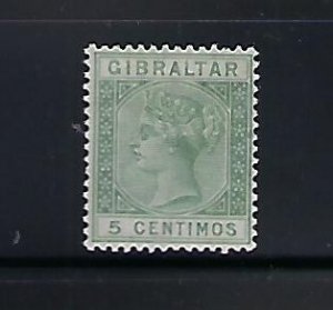 GIBRALTAR SCOTT #29 1889-95 5 CENTIMOS (GREEN)   MINT LIGHT  HINGED