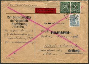 Germany Allied Occupation 1948 Erding to Munich Express Courier Commercial Cover