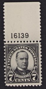 US 7¢ Black  Sc 559 Plate # Tab 1923  MNH