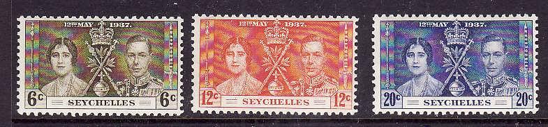 Seychelles-Sc#122-4-unused light hinged KGVI Coronation set-Omnibus-1937-