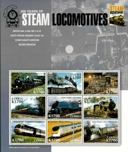 Zambia 2005 - Steam Trains Bicentenary - Sheet of 9 - Scott 1072 - MNH