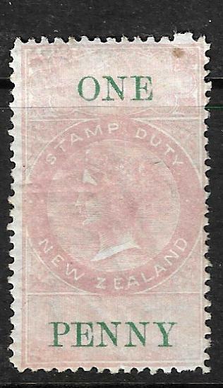 NEW ZEALAND 1867 1d LILAC/GREEN QV FISCAL MNH DIE 1