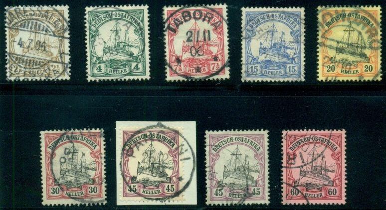 GERMAN EAST AFRICA #22-9 Complete set, Kaisers Yacht, used w/ town cancel signed