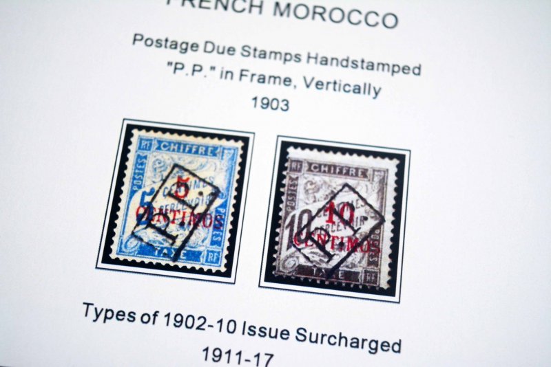 COLOR PRINTED FRENCH MOROCCO 1891-1955 STAMP ALBUM PAGES (46 illustrated pages)