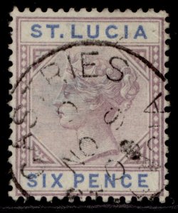 ST. LUCIA QV SG49, 6d dull mauve & blue, FINE USED. Cat £26.