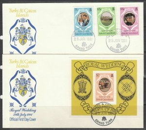 Turks & Caicos Scott 486-9 FDC - 1981 Royal Wedding