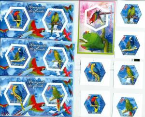 TCHAD CHAD 10 SHEETS COLLECTION IMPERF PARROTS BIRDS