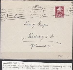 Germany - 4.6.1935 12pf Heroes' Day as single franking on cover (1927)