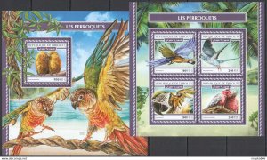 2017 Djibouti Parrots Birds Fauna #1992-95+Bl1052 ** Fd1159