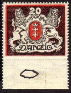 1922, Danzig 20Mk, the stamp is MNH the bourder hinged, Sc 80, Mi 89Y