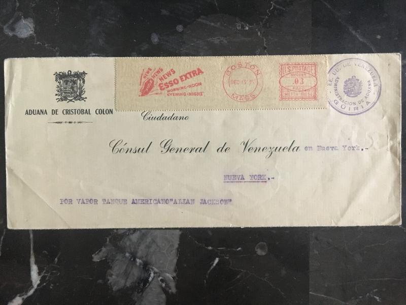1935  Venezuela to Consul NYC USA Customs cover Stampless Official Esso Oil