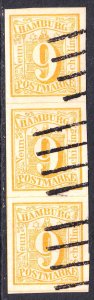 GERMANY HAMBURG 7 STRIP OF 3 FOURNIER FORGERY USED VF