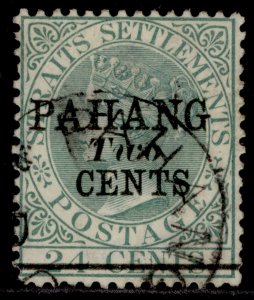 MALAYSIA - Pahang QV SG8, 2c on 24c green, FINE USED. Cat £1300. CDS