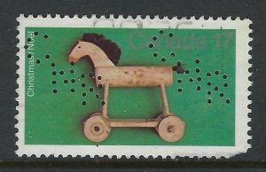 Perfin C24-CNR (Edmonton AB): Scott 840 17c wooden Horse Toy, RF: H