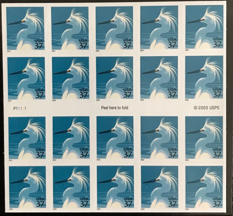 US #3830a MNH Booklet of 20 Snowy Egret #P11111 SCV $15.00 L42