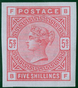 SG176v, SCARCE 5s rose IMPERF IMPIMATUR, M MINT. Cat £4750. BLUED PAPER. BF 