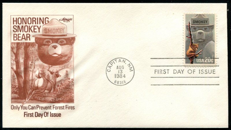 2096 US 20c Smokey Bear FDC,   Artmaster cachet