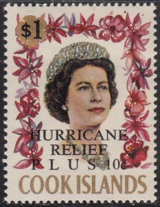 Cook Islands 1968 MH Sc #B7 $1 + 10c QEII, Flowers Hurricane Refief