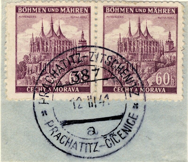 BÖHMEN u. MAHREN 1941 PRACHATITZ-ZITSCHENITZ TPO n°387a bilingual CDS /2xMi.27