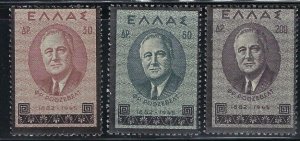 Greece 469-71 MNH 1945 Franklin D Roosevelt (an8348)