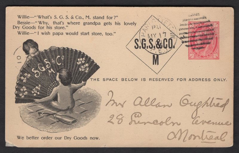 1901 Greenshield advertising showing two childrem and a fan, 1c Leaf postal c...
