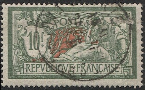 FRANCE 1926 Sc 131 Used  F-VF,  10fr Liberty & Peace, cv $17