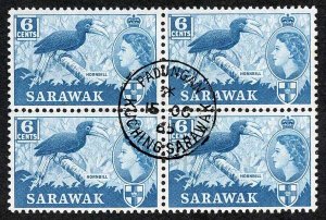 SARAWAK SG206 1964 6c Greenish Blue Wmk w12 CDS Block Cat 20 pounds