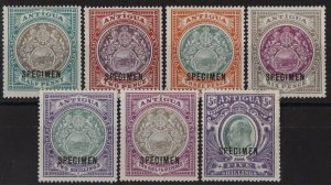 ANTIGUA 1903 KEVII Arms ½d, 2d, 3d, 6d, 2/-, 2/6 & 5/- wmk crown CC, SPECIMEN.