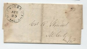 1851 Michigan City IN 2 cent drop rate stampless letter [5252.25]