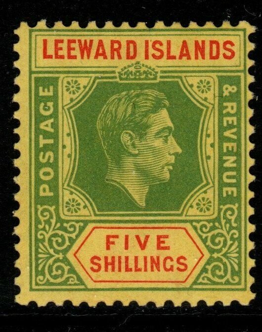 LEEWARD ISLANDS SG112 1938 5/= GREEN & RED/YELLOW MTD MINT