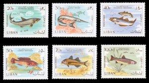 Lebanon #C534-539 Cat$19.65, 1969 Fish, complete set, never hinged